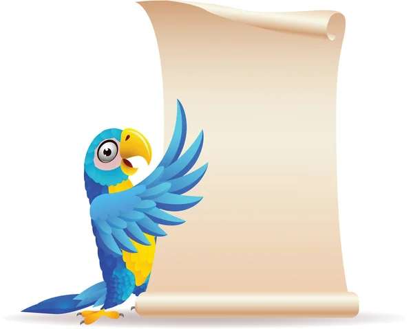 スクロール紙コンゴウインコ鳥 — ストックベクタ