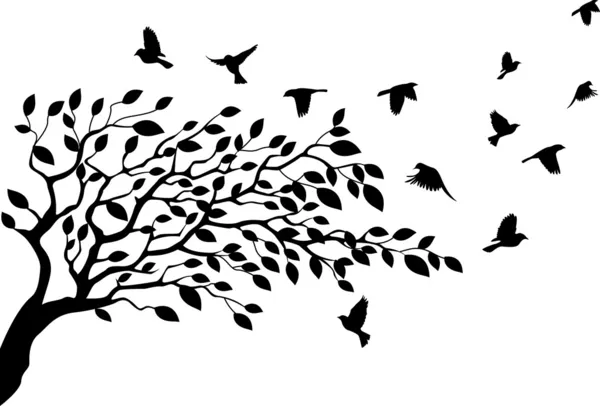 Baum und Vogel Silhouette — Stockvektor