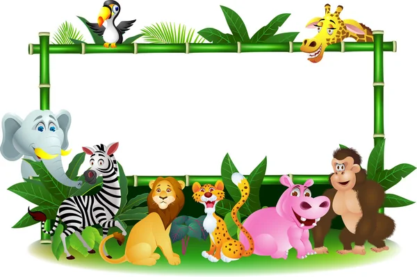 Dibujos animados animales con signo en blanco — Vector de stock