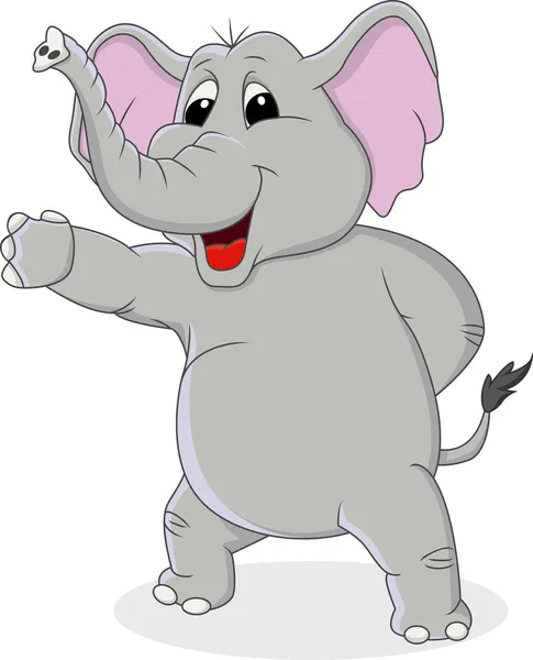 Cartone animato elefante con mano che ondeggia — Vettoriale Stock