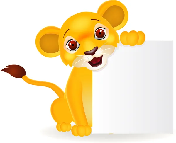 Dziecko kreskówka lew z pusty znak — Wektor stockowy