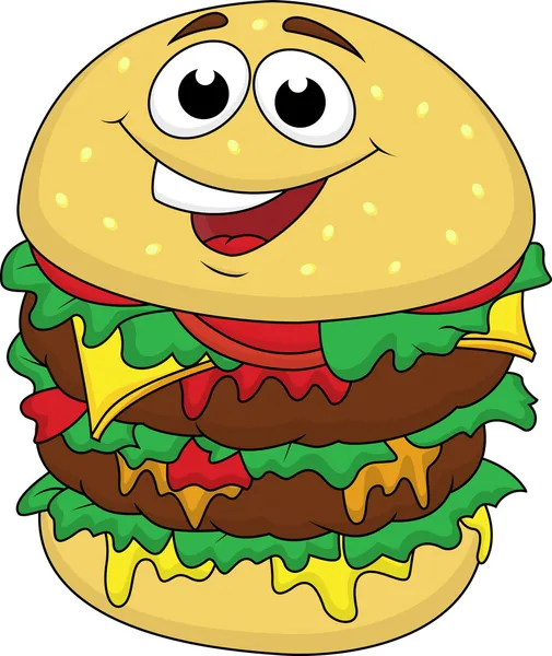 Big burger rajzfilmfigura — Stock Vector