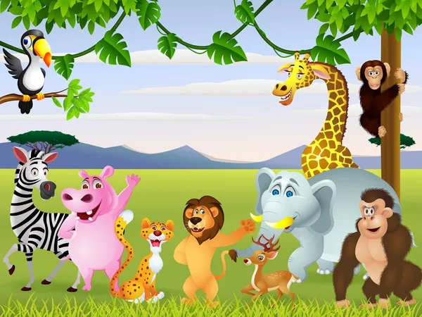 Komik safari hayvan karikatür — Stok Vektör