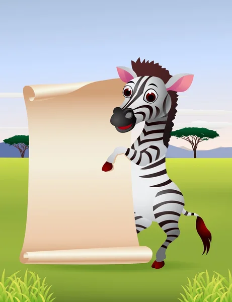Zebra cartoon met blanco papier — Stockvector