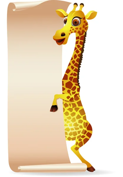 Giraffe met lege scroll papier — Stockvector