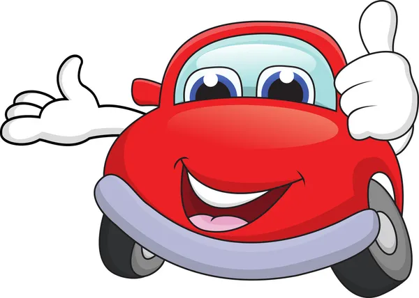 Personagem de desenho animado carro com polegar para cima — Vetor de Stock