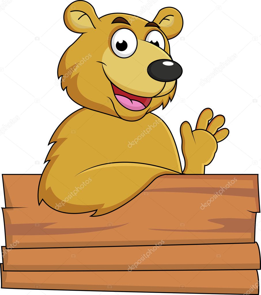 Brown bear with blank signboard