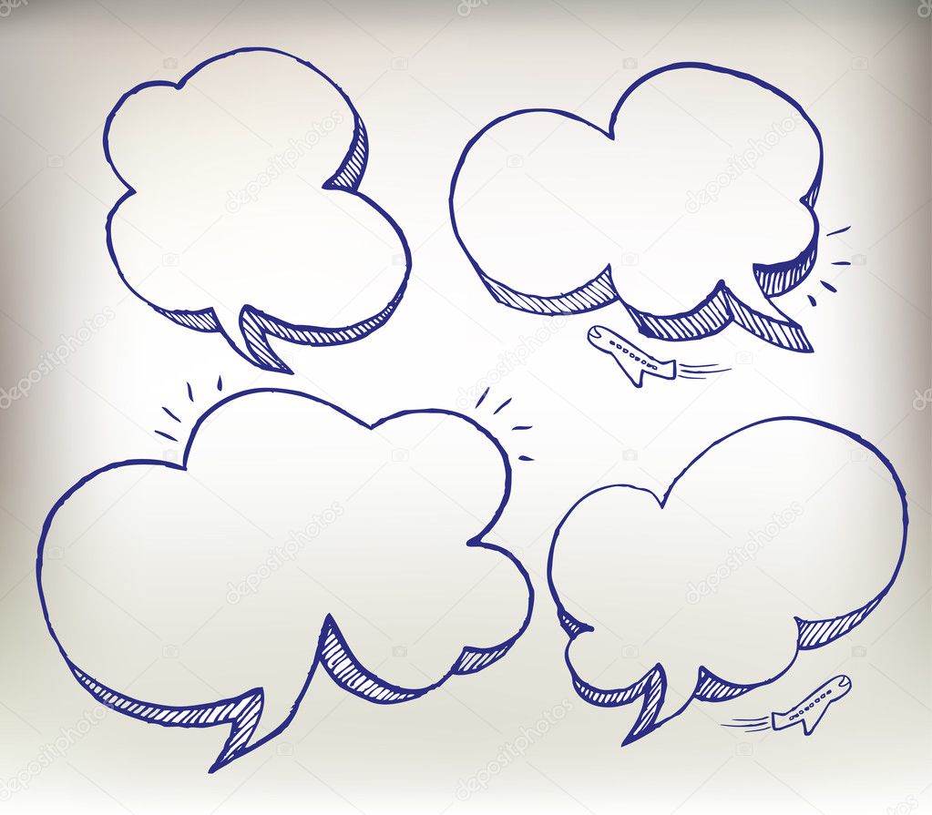Sketch doodle speech cloud illustration set