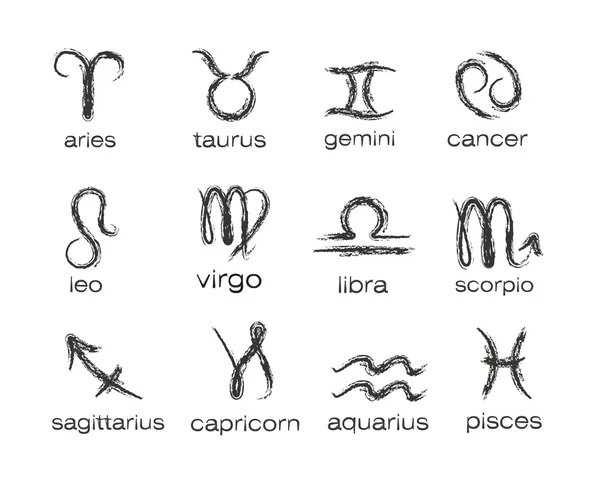 Horoscope paint brush zodiac vector signs — Stock Vector