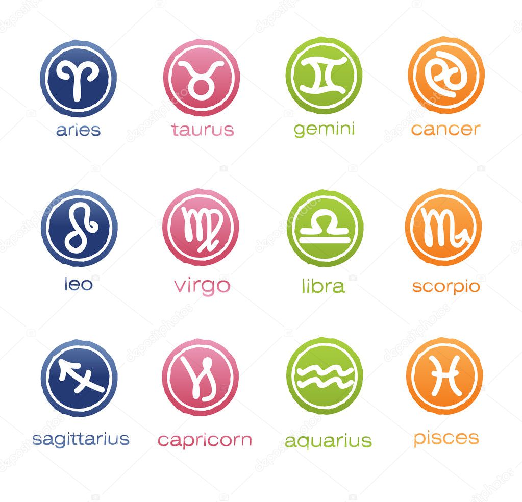 Colorful horoscope signs in badge form