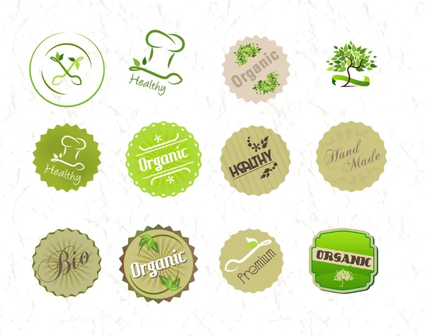 Etykiety dla żywności ekologicznej eko naturalne i produktów — Wektor stockowy