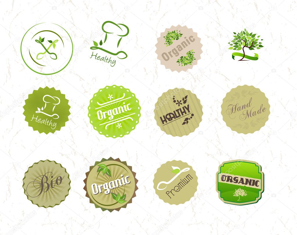 Labels set for organic natural eco food and products