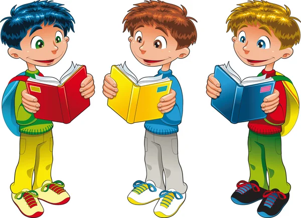 3 人の少年を読んでいます。. — ストックベクタ