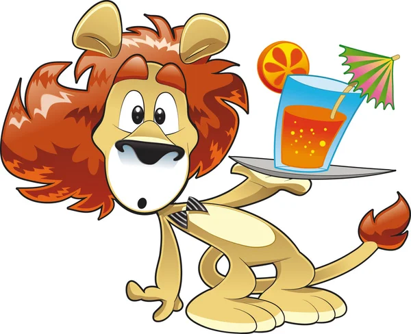 Lion med drink. — Stock vektor
