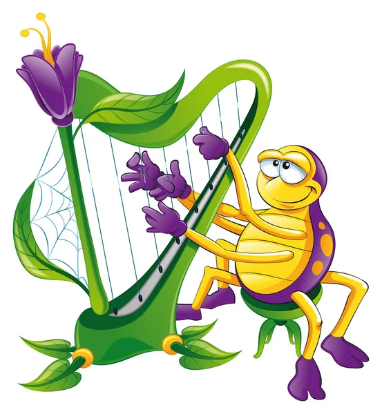 Araignée avec harpe . — Image vectorielle