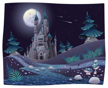 Nightly panorama with castle. clipart