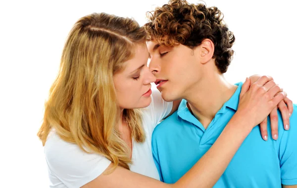 Teenage couple about to kiss each other — Stock Photo, Image