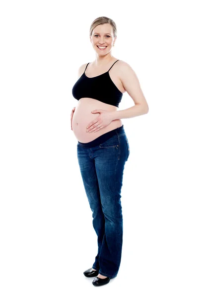 Photo session in studio of pregnant woman — Stock Photo, Image