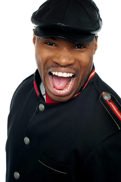 Shouting african man wearing cap — Stock Photo, Image