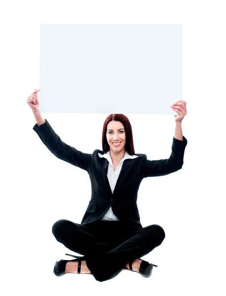 Corporate lady showing ad board — Stock Photo, Image