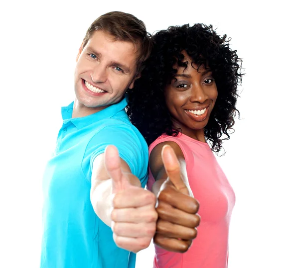 Thumbs up couple in love. Keep rocking — Stock Photo, Image