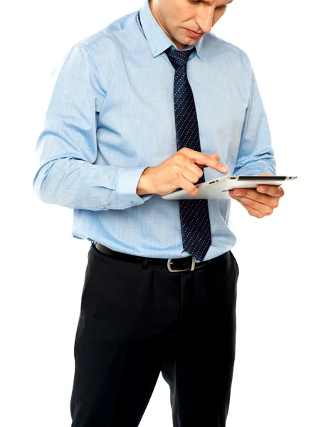 Professional man operating touch screen device — Stock Photo, Image