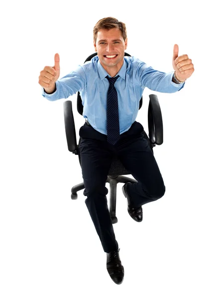 Male executive showing double thumbs up — Stock Photo, Image