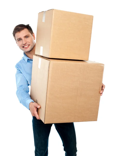 Casual man with boxes — Stock Photo, Image