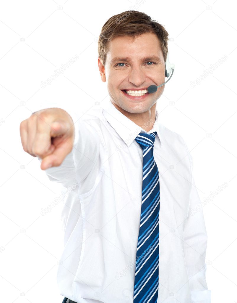 Male executive pointing at you