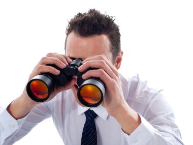 Businessman looking through binoculars clipart