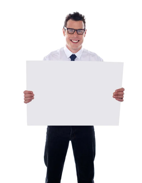 Representante sosteniendo letrero en blanco — Foto de Stock