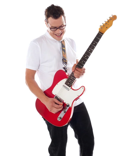 Smart rock guitar player at his best — Stock Photo, Image