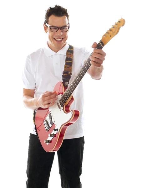 Muž s kytarou hudebně — Stock fotografie