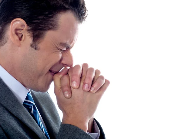 Manažer se modlí k Bohu — Stock fotografie