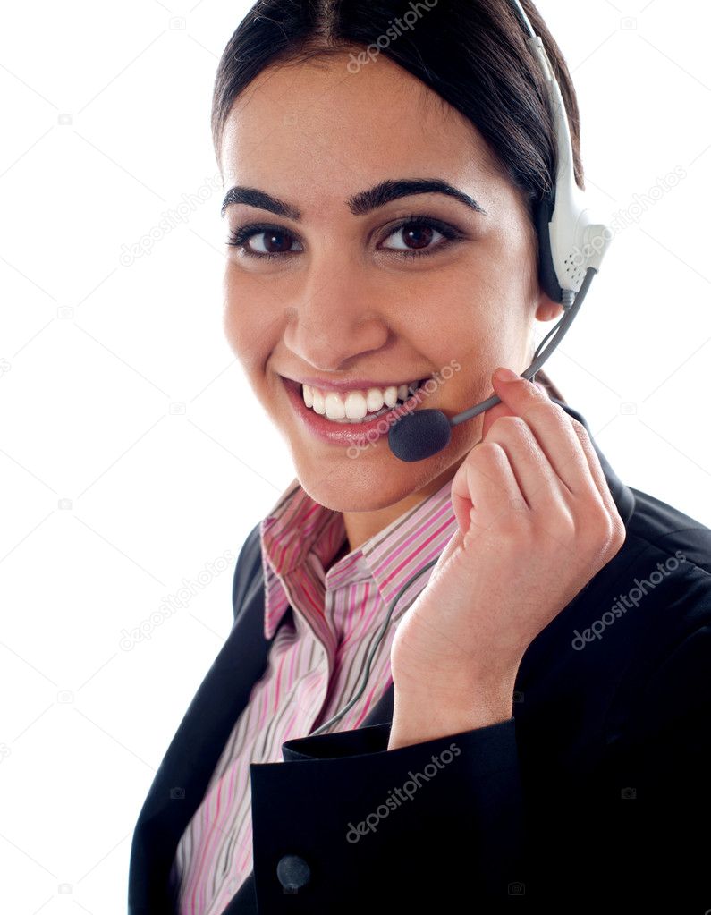 Customer service operator holding mic