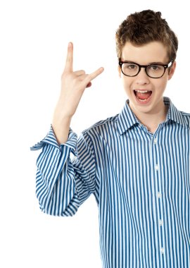 Boy with a trendy YO gesture clipart