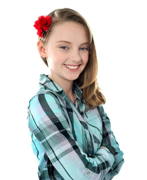 Closeup portret van lachende mooi meisje — Stockfoto