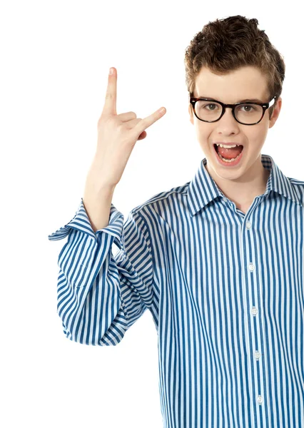 Boy with a trendy YO gesture — Stock Photo, Image