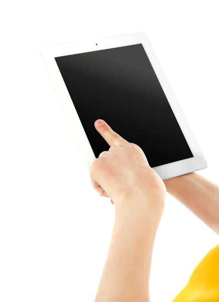 Мальчики пальцем на электронные цифровые рамки — стоковое фото
