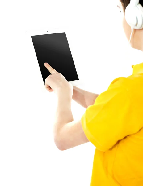 Jongen operationele touch pad apparaat — Stockfoto