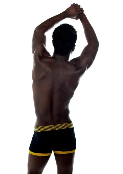 Shirtless african fit guy. Back pose — Stock Photo, Image