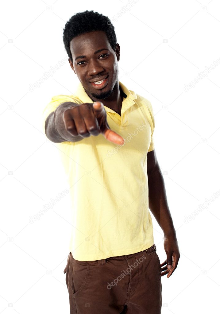 An african male pointing at you