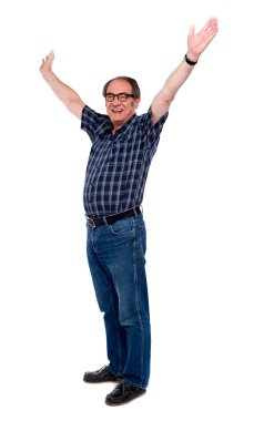 Mature man standing with open arms clipart