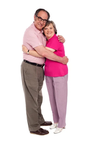 Happy aged woman hugging her husband — Stock Photo, Image