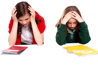 Confused students holding their heads clipart