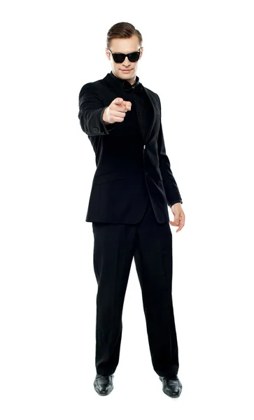 Man in party wear attire pointing at camera — Stock Photo, Image
