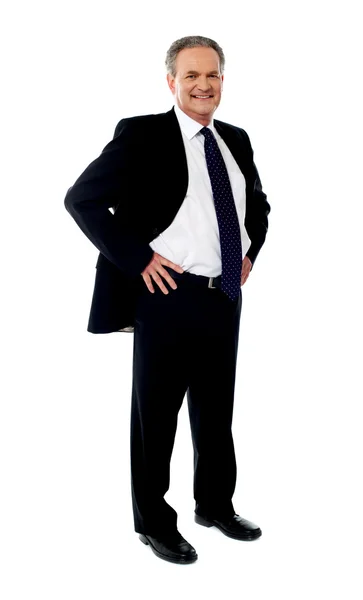 Hombre de negocios senior posando con las manos en la cintura — Foto de Stock