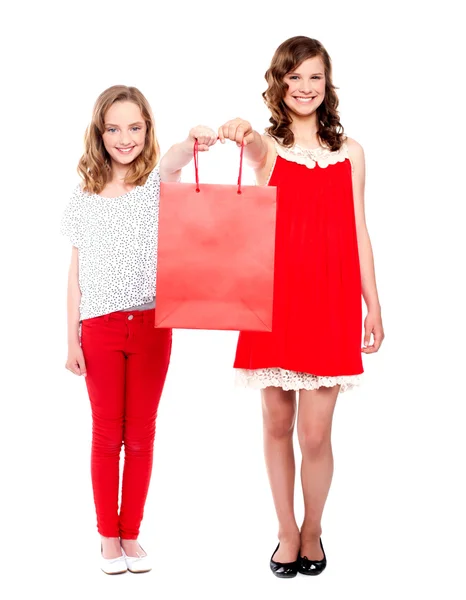 Belos adolescentes segurando saco de compras — Fotografia de Stock