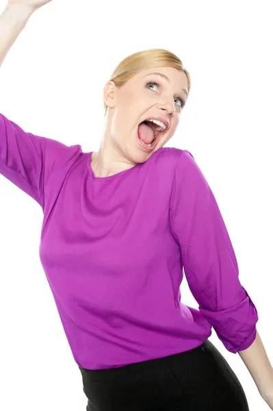 Its party time. Pretty lady freaking out — Stock Photo, Image