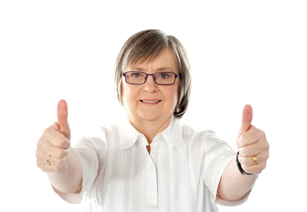 Female gesturing double thumbs up — Stock Photo, Image